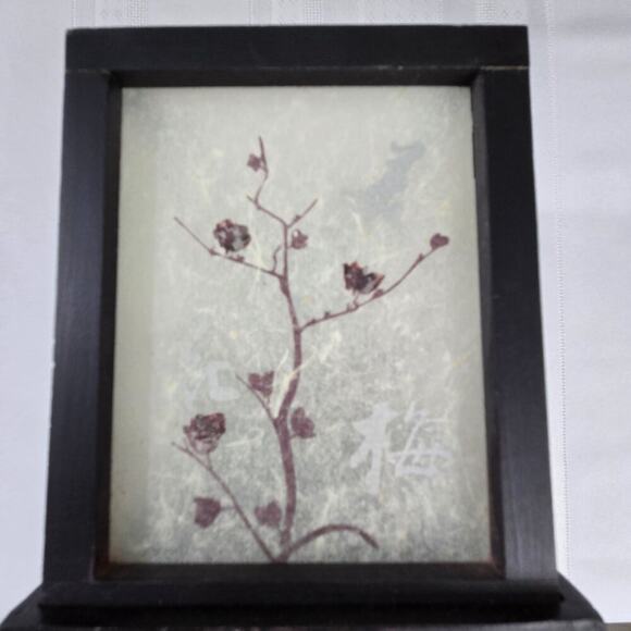 Oriental Style Wooden Frame Tea Candle Holder Frosted Sides Cherry Blossom Print - Picture 5 of 10